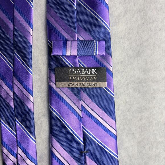 Jos. A Bank Traveler Repp Tie Mens Classic Purple Stripes 100% Silk Executive - Picture 4 of 8